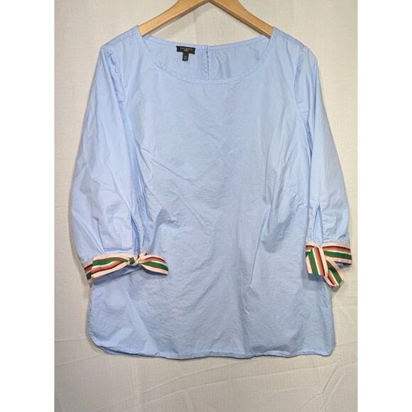 Talbot's Women's Grosgrain Rainbow Tie Sleeve Blouse Sz 1X Lightweight Side Zip - Picture 1 of 6